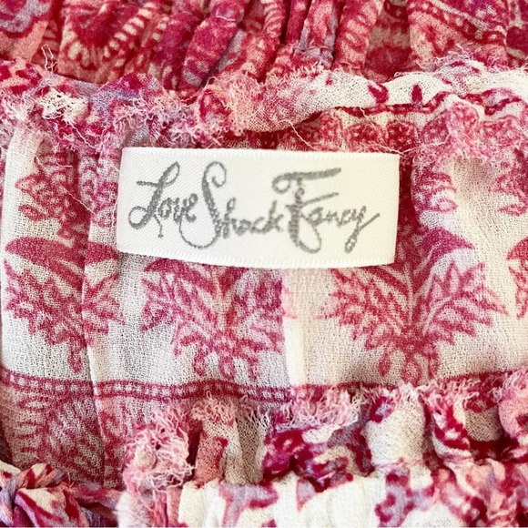 LOVESHACKFANCY Paisley Print Ruffle Pink Popover Mini Dress Large - Picture 8 of 9